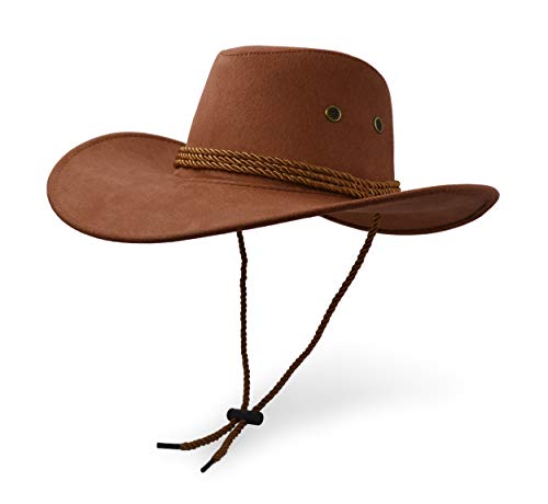 Cowboy Hat Sun Hat Faux Felt Leather Suede Travel Cap Western Hat Outdoor Sun Protect Brown