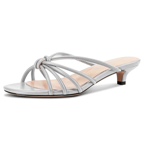 Image of TNYNFBEB Womens Sandals Mules Low Kitten Heel Open Toe Shoes Slip-on Slingback Prom Party Dress Summer 1.4 Inches Heels