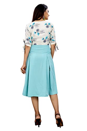 Image of AA CREATION Block Print Designer Round Neck Knee Length Skater Dress for Women & Girls (M) Pink