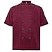 TopTie Short Sleeve Chef Jacket Kitchen Cook Coat Stripe Uniforms-Red-M