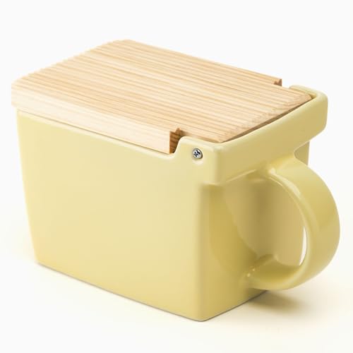 ZERO JAPAN Salt Cellar with Hinoki Lid (BEE HOUSE), Japanese Ceramic Salt Box for Sea Salt, Kosher Salt & Spices, One-Handed Flip Lid, Made in Mino, Japan, 16 oz - Banana Yellow