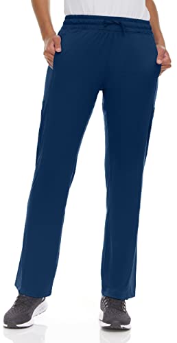 MediChic Women's Scrubs Mid Rise Six Pocket Active Yoga Scrub Pants Navy