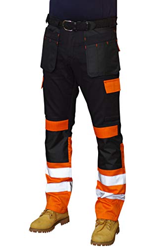 PRIME Mens Work Trousers Reflective Tape Cargo Combat Army Trousers (1-HW8 34W X 30L)