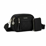 Bolsa Feminina Tiracolo Pequena 3 Zíperes Couro Sintético QUBCCUM (Preto)