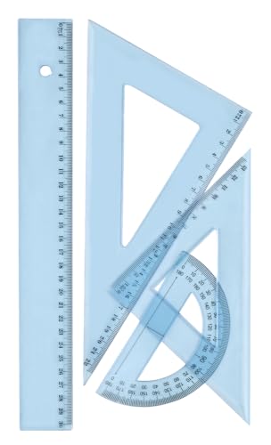 Wonday – Set de Traçage Géométrique Incassable 4 Pièces : Règle 30 cm, Équerres 45°/60°, Rapporteur 12 cm – Fournitures Scolaires et Bureau