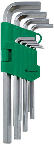 Jogo de 9 Chaves Hexagonais Longas Tipo Estojo, Carbografite 012551012, Prata