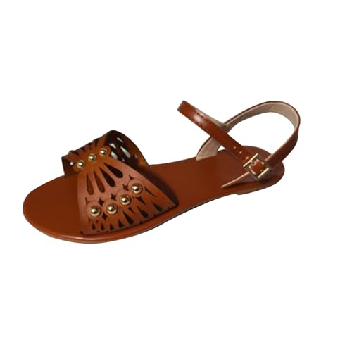 Review de Zapatillas étnicas Top diez. 33 zapatillas casa gato Verano 2024 Sandalias Mujer Cós Y Elegantes Ahuecadas Fondo Hebilla Sandalia Étnica Externa Zapatos De Playa Ligeros C-279 Brown 26cm