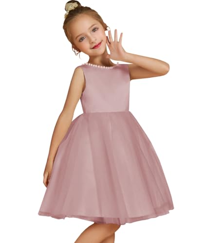 Flower Girls Dresses for Summer Pearls Puffy Pageant Dress for Wedding Princess Party Dresses with Bowknot PT128