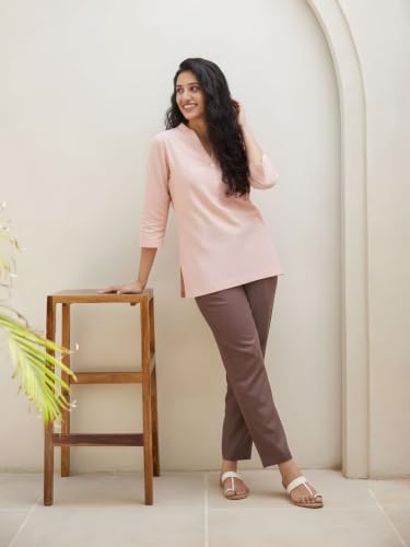 Image of SAADAA Women Cotton Pant Regular Slim Fit Mid Rise Trouser, Pocket Pants for Office School Formal Casual Daily Use