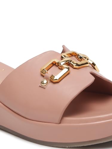 Image of Bruno Manetti Women's Slipon Back Open with Upper Golden Buckle Round Toe Comfort Platform Wedges