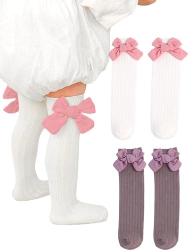 Urie Baby Girls Socks Bowknot Knee High Socks Cable Knit Stockings Uniform for Toddler Kids