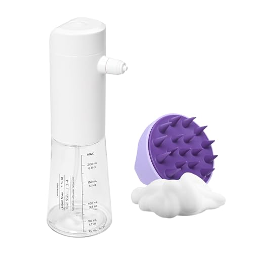 Electric Foam Dispenser Stater Kit Shampoo Companion 1100mAh IPX8 for Body Wash with Hair Scalp Massager Shampoo Brush for Woman Men Baby Kid Dog Cat Shampoo Foaming Sprayer for Bathroom ES1