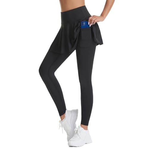 Tennisrock Damen Sporthose Laufhose mit Rock Yogahose Hosenrock high Waist Push Up Sport Leggings Lang Sportrock mit Hose Innentasche Schwarz L Tennisrock Damen Sporthose Laufhose mit Rock Yogahose Hosenrock high Waist Push Up Sport Leggings Lang Sportrock mit Hose Innentasche Schwarz L