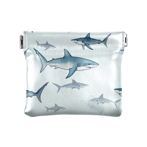 Watercolor Sharks Coin Purse Leather Pouch Change Purse, Squeeze Coin Pouch for Cards, Keys & Lipsticks, Unisex