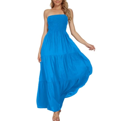 Image of Women's Summer Strapless Tube Top Maxi Dresses Off Shoulder Boho Beach Long Dress