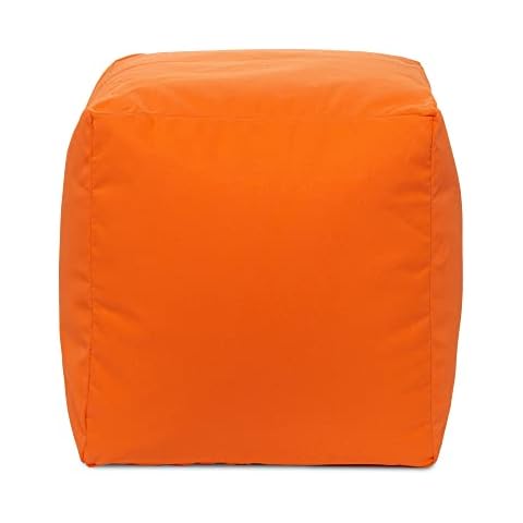 Gouchee Home Outdoor/Indoor Fade Resistant Cube Soleil Bean Bag Pouf with Filling Orange Cover