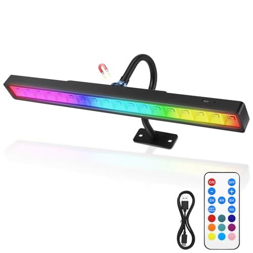 Image of Magnetic Picture Light for Wall Rechargeable Battery Operated, LED Painting Lights with Remote Dimmable and Timer, 3 Color Temps 9 RGB, 16in Art Dispaly Light for Gallery, Dashboard, Artwork