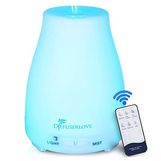 Diffuserlove Essential Oil Diffusers 200ML Remote Control Ultrasonic Mist Humidifiers BPA-Free Aromatherapy Diffuser with 7 Color Lights and Waterless Auto Shut-Off for Bedroom Office Kitchen