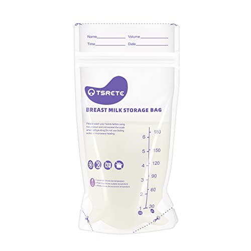 Image of TSRETE Breastmilk Storage Bags Temperature Sensing Discoloration - 120 Count Leak Proof Double Zipper Seal Self Standing Breastmilk Bags for Breastfeeding, Space Saving for Refrigeration - 6 OZ/180ml