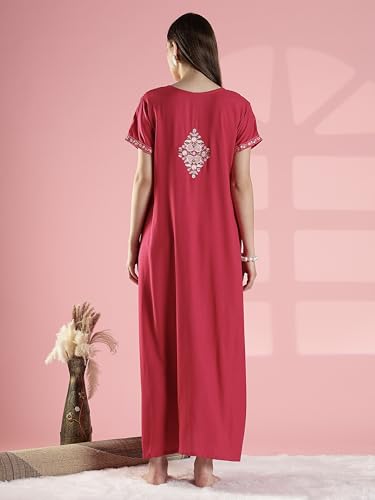 Image of 9shines Label Stylish Alpine Nighty Maxi for Women | Full Length Trendy Nightgown | Premium Nightdress | Nightwear | Heavy Embroidery Nighty with Pockets(2891)