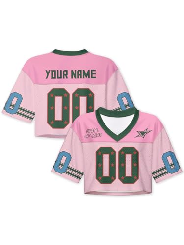 Women Y2k Vintage Pink Football Jersey Shirt Crop Tops Custom Name Number 90s Hip Hop V-Neck Tee Girls Oversize Graphic Streetwear,XS~2XL