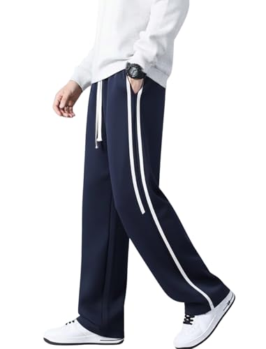Image of Men's Relaxed Fit Solid Striped Pattern Lycra Blend Straight Trouser Pant with Standard Length and Elastic Band Closure Type | Trouser for Men Regular Fit | Loose Pant for Man
