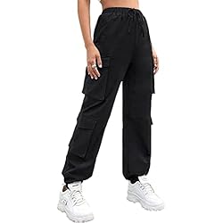 Ropa Trabajo Mujer Joven Nuofengkudu Petite Pantalones Cargo Mujer Elasticos Harem Pantalon con Bolsillos Stretch Cintura Tobillo Pantalón Chica Joven Punk Deportivo Jogging Jogger Pants Hip Hop Moda Casual Negro XL