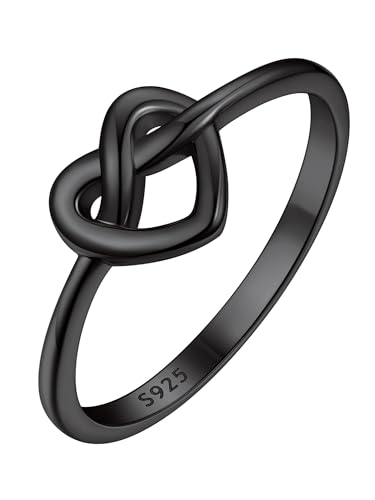 ChicSilver Black Ring for Women Minimalist Heart Rings for Women Love Knot Ring Womens Rings Size 7