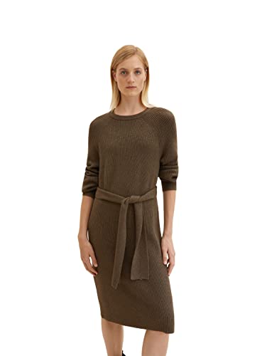 TOM TAILOR Damen Strickkleid mit Bindegürtel 1034084, 30668 - Tarmac Khaki...