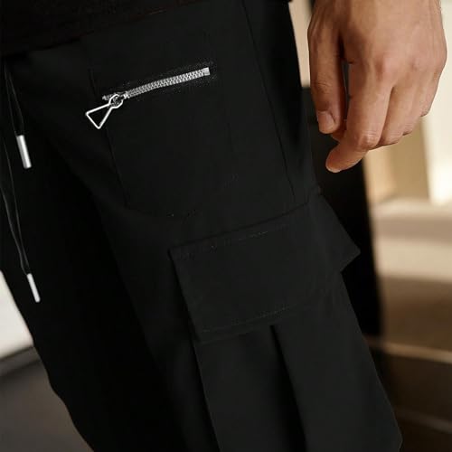 Men's Parachute Cargo Pants Loose Fit Y2K Casual Pant Pocket Design Beam Feet Trousers Straight Fashion Sweatpants4