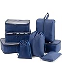 DoGeek Organizador Maleta 8en1 Set, Organizador Maleta Ropa Bolsas de Viaje Bolsos Accesorios Packing Cubes Nylon Travel Essentials Bag Impermeable para Equipaje, Mochila (Azul)