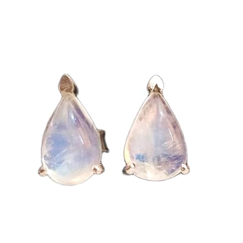Boucles d'oreilles pierre de lune arc-en-ciel en argent 925 minimalistes LKSTD_0128
