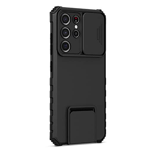 Image of ShieldTech Back Cover Case for Samsung Galaxy S21 Ultra 5G | Sliding Camera Shield | Stereoscopic Stand | Shockproof 360 Protection | PC + TPU Hybrid Mobile Phone Case for Samsung S21 Ultra | Black