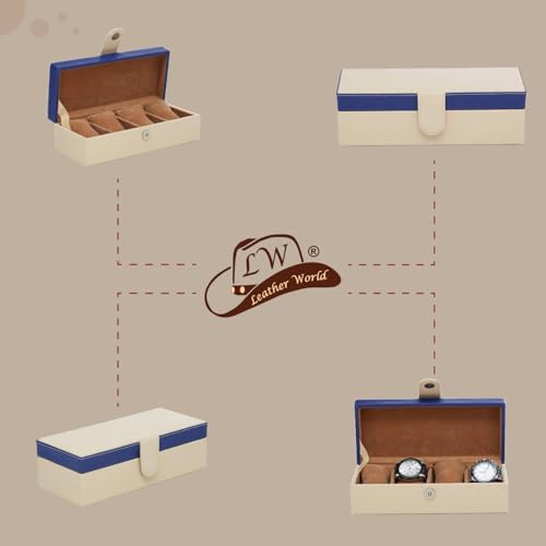 Image of Leather World Faux Leather Watch Box Organizer For Men & Women - Wrist Watch Box Holder 4 Slots - Removable Watch Pillows Display Case - Gift for Loved Ones