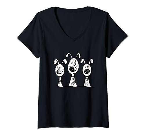 Damen Coole Hunde I Hunde Comic I Hundefreund Geschenk T-Shirt mit V-Ausschnitt