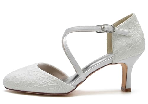Hanfike Closed Toe Low Heel Wedding Shoes for Bridal Women Cross Strap Evening Pumps JY0922