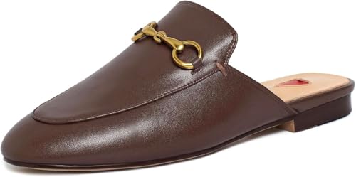 Vertundy Women's Mules Loafers Low Heel Flats Leather Slip On Backless Sandals for Girls Lady Work Slides