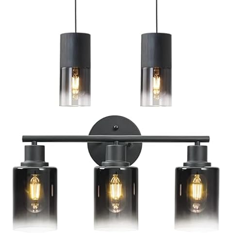 LINSEEDS Modern Bathroom Vanity Light Fixture and Modern Pendant Lights with Black Gradient Glass Shades Cover