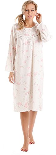 Lady Olga Ladies Polycotton Short or Long Sleeve Floral Nightie, Pyjamas, Wrap Pink,Blue or Lilac Size 10-36 (10-12, Pink - Long Sleeved Nightdresses)