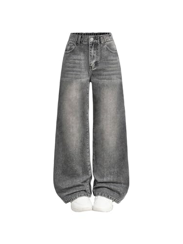 SOLY HUX Girl's High Elastic Waist Baggy Jeans Vintage Straight Leg Denim Pants