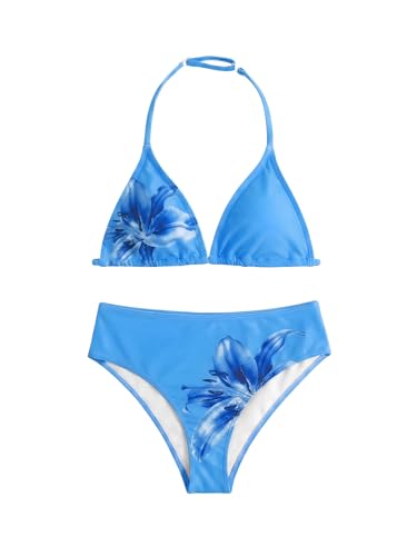Image of RoseSeek Girl's Tie Dye Smocked 2 Piece Swimwear Sets Backless Cute Bikini | Halter Bikini Cute Brief Bathing Suit, Girls Bikini, Teen Bikini, Girls Swimsuit, Summer