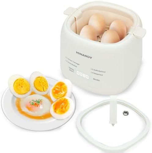 MINANOV Egg Maker - Electric Egg Cooker With Auto Shut Off And Alarm- Egg Maker Machine for Hard Boiled, Soft Boiled, Steamed Egg, Onsen Tamago - Smart Egg Cooker for Home,Kitchen, RV,Camping