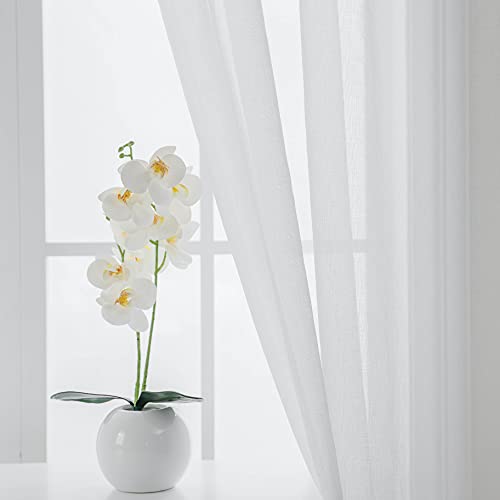 Cortinas de gasa traslúcidas Demetex con acabado premium y bolsillo para barra de salón blanca 6
