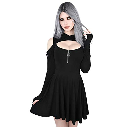 Robe d'été pour femme style punk avec fermeture éclair noire