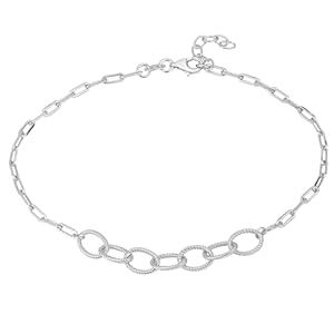 Vanbelle Sterling Silver Jewelry – Rhodium Plated with 925 Stamp – Interlinked Fancy Link Chain Anklet – Stylish Elegant Beautifully Designed for Women – 9″ long + 1″ Extender