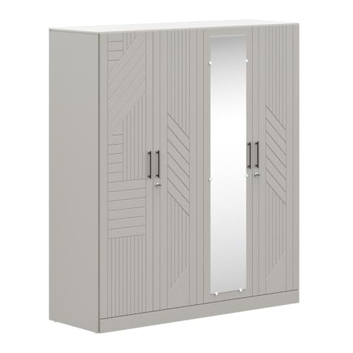 Image of Wakefit Wardrobe for Bedroom | 3 Yr Warranty | Cupboard for Bedroom, Almirah, Wooden Wardrobe, Comes with LED light, Storage Drawer, Mirror & Hanger, Density:680-750kg /m, Free Installation(Tyrian-LG)
