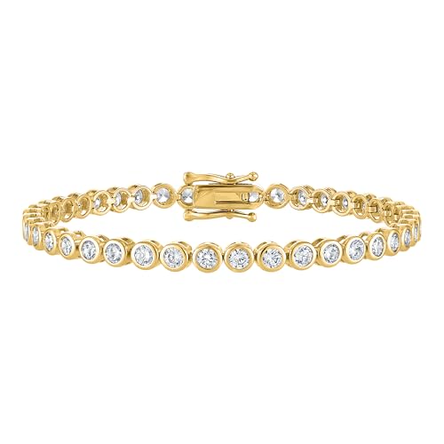 KISPER Tennis Bracelet for Women - 24K White Gold or Gold Plated Round Cut AAAAA CZ Bezel Set 3mm, Waterproof Jewelry Gift, 6.5/7/7.5 Inch
