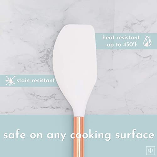 White Silicone & Copper Kitchen Utensils Set With Holder - 17 Pc Rose Gold Kitchen Utensils Set Includes White & Copper Measuring Cups And Spoons & Copper Utensil Holder - Copper Kitchen Accessories #TOP2