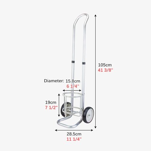 Carrello per bombole di ossigeno, carrello portatile per serbatoio di ossigeno con maniglia, piccolo scaffale a 2 ruote per il trasporto di bombole di gas