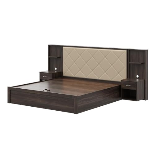 Image of Wakefit Bed | 3 Yr Warranty | King Size Bed, Hydraulic Storage,Beige Fabric Cushioned Upholstery Headboard,Density:680-750kg /m,Termite & Borer Resistant,Fits Mattresses Up to 8 inches(Noctis78x72-WM)